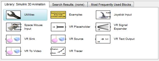 POUŽITÝ SOFTWARE Obr. 1.8 Bloky toolboxu 3D Animation zdrojový soubor stromová struktura souboru řízený parametr translace Obr. 1.7 Parametry bloku VR Sink 1.