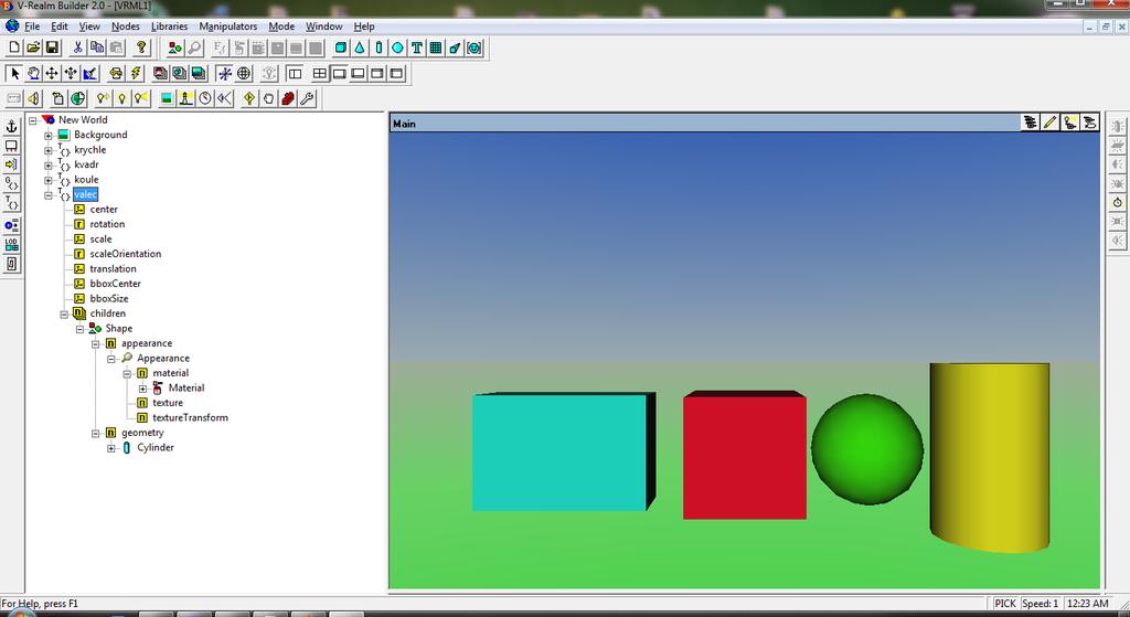 POUŽITÝ SOFTWARE začátečníky vhodnější. Nevyžaduje hlubší znalosti jazyka VRML, neboť po dokončení a uložení virtuálního modelu editor automaticky generuje zdrojový kód. Vytvořený soubor má příponu *.
