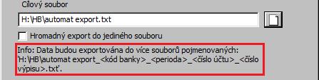 Zadejte název souboru, do kterého mají být data exportována, zaškrtněte volbu Hromadný export do jediného souboru a potvrďte tlačítkem Dokončit.