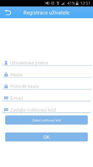 Pokud jste již zaregistrovali dříve, můžete zadat své přístupové údaje. Pokud zaškrtnete políčko Zapamatovat uživatele, vaše přístupové údaje budou uloženy do smartphonu/tabletu pro příští přihlášení.