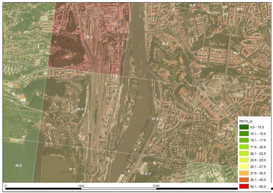 Průměrná roční koncentrace PM 10 (µg.