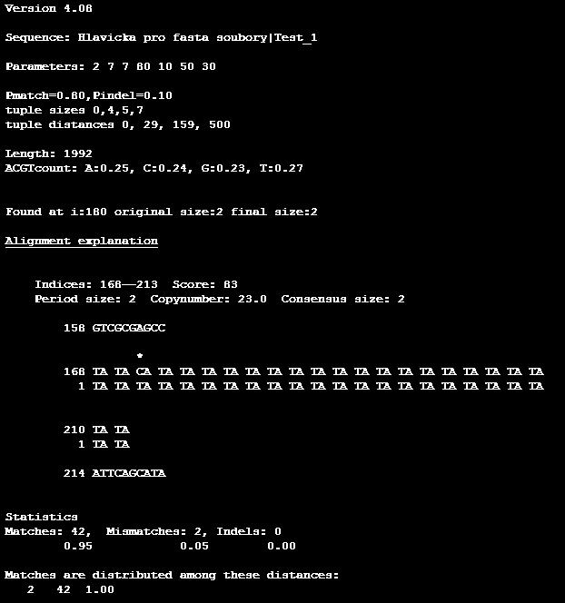 Obrázek 9: Podrobnosti detekovaných dat po kliknutí na daný rozsah pozic zobrazen v předchozím obrázku Phobos v režimu imperfect search byly nalezeny všechny satelity správně, nicméně byly