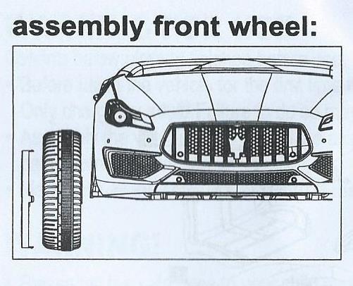 Montáž elektrického autíčka Assembly front wheel- osazení předních kol 1. Na osu kola přední nápravy nasaďte podložku průměr 12 a nasaďte kolo. 2.
