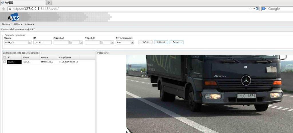 Následně byly videozáznamy podrobeny analýze v softwaru AVES, který je schopen z analýzy obrazu rozpoznat registrační značky vozidel s vysokou přesností a přiřadit jim