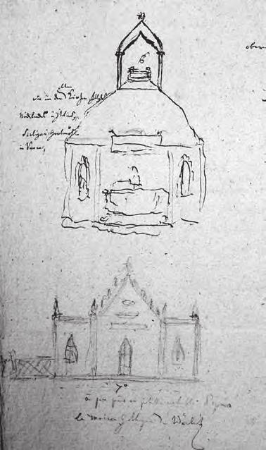 Dvě skici plánovaného letohrádku na Kamajce. Jejich autorem je hrabě Jan Rudolf Chotek. SOA Praha, RA Chotků, inv.č. 1793, kart. 115, fol.