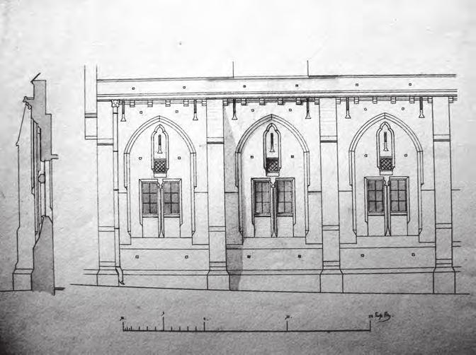Alexis Langer, návrh hospodářských budov zámku Hradec, nedat. návrh východního průčelí konírny (stáje), 1. varianta (nerealizováno), AAW, SAL, tecz.