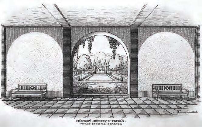Městský hřbitov v Třebíči, pohled do čestného hřbitova Archiv NZM, OF Josef Kumpán, inv. č. 417/V/Z/266 Součástí osobního fondu Josefa Kumpána je i nenápadný spis, který se týká hřbitovů, jejich organizace a sadových úprav.