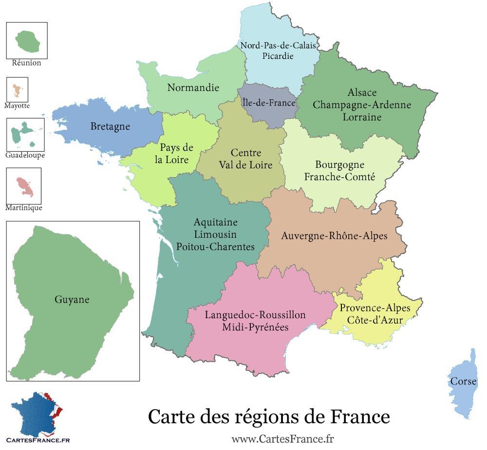 Příloha č. 3: Nové správní uspořádání ve Francii regiony (2016) Zdroj: Cartes France [online].