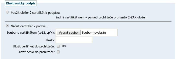 Pokud zvolíte Podepsat bez použití java appletu (nebo systém detekuje, že váš prohlížeč nepodporuje java applety), pak následující stránka pro elektronické podepsání registrace/zprávy/nabídky bude na