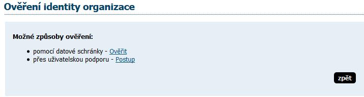 Možné způsoby ověření identity: Pomocí