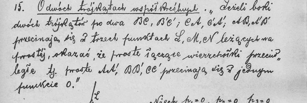 Tekst został podzielony na dwana cie rozdziałów: Współrz dne punktu, s.3; Miejsce geometryczne równania. Równanie miejsca geometrycznego s. 7; O płaszczy nie i o linii prostej na płaszczy nie.