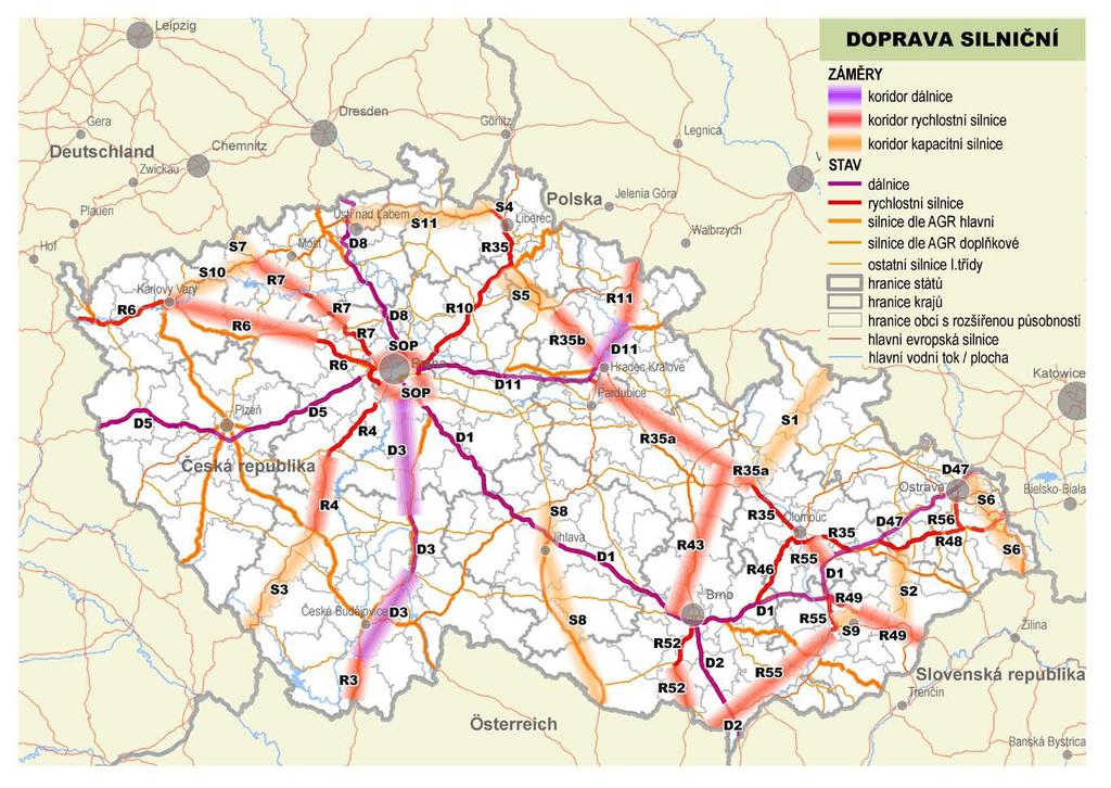 Obr. 3: PÚR ČR - schéma silniční dopravy Požadavky vyplývající z PÚR ČR se nedotýkají území řešeného změnou ÚPN SÚ. Územně plánovací dokumentace vydaná krajem ZÚR Jmk byly vydány na 25.