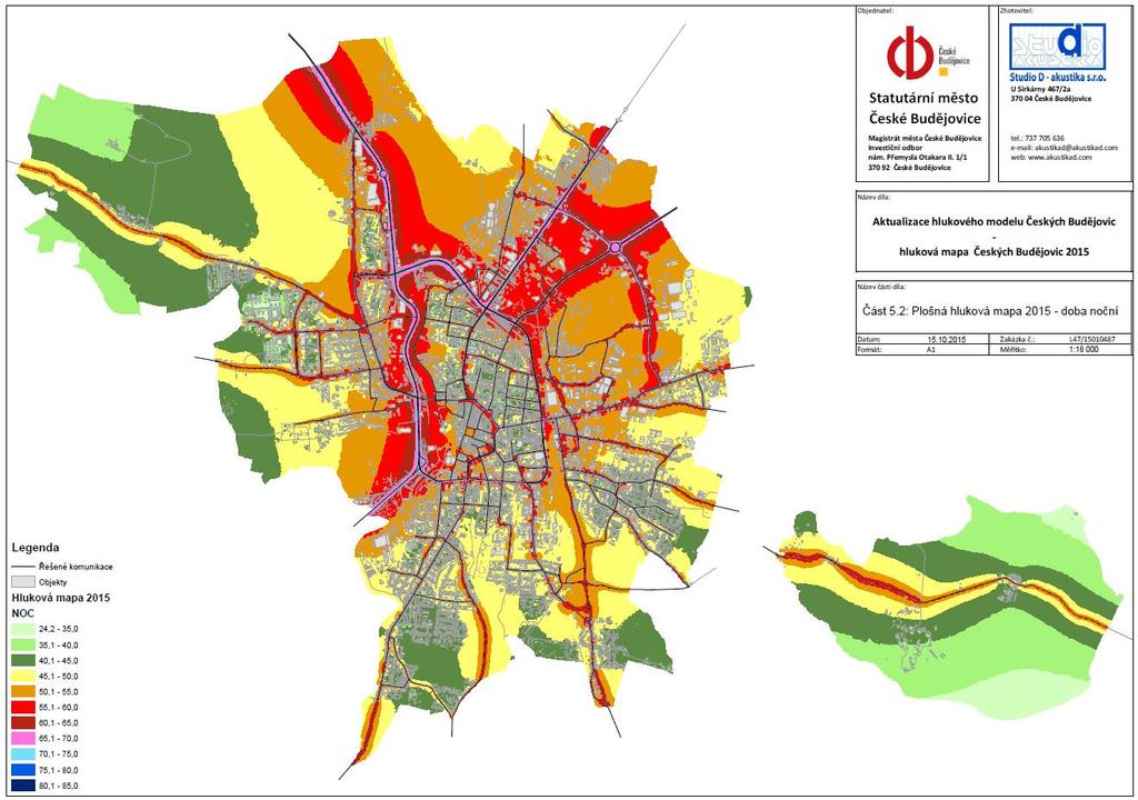 Hluková zátěž Podél nejzatíženějších úseků I/20, Strakonická, Nádražní, Pražská, Generála Píky, Okružní, Rudolfovská, Mánesova, Na Dlouhé louce, Litvínovická) - hlukové hladiny 70-80 db v denních