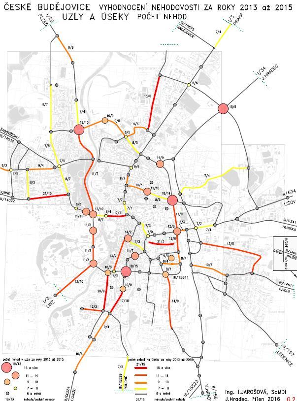 Nehodovost vozidel Křižovatky: Strakonická x Levobřežní Mánesova x Lidická Nádražní x Pekárenská na kruhovém objezdu na Okružní Úseky: Branišovská ulice (úsek Husova Opletalovou) Lannova ulice ulice