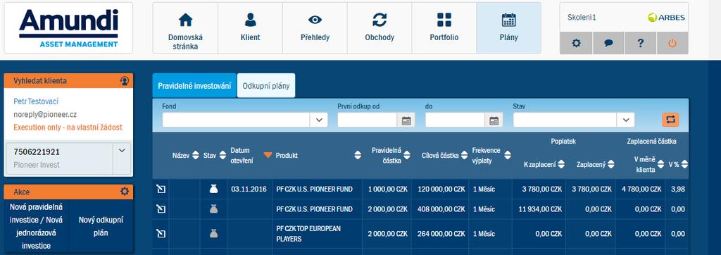 18. Plány - založení nového odkupního plánu (pravidelný zpětný odkup) Odkupní plány (pravidelný zpětný odkup) jsou dlouhodobé plány, na jejichž základě aplikace pravidelně generuje zpětné odkupy