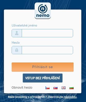 2. Přihlášení a odhlášení uživatele Přístup do aplikace: Adresa aplikace: Ostrá verze: https://nemo.pioneer.