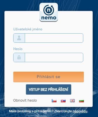 2. Přihlášení a odhlášení uživatele Přístup do aplikace: Adresa aplikace: Ostrá verze: https://nemo.pioneer.