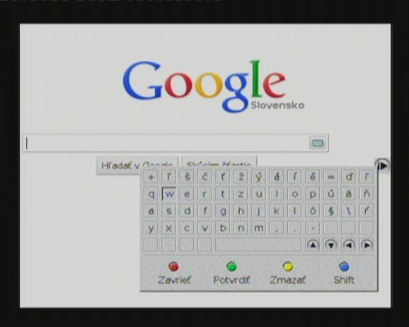 Pre zadávanie vyhľadávaných stránok môžete použiť virtuálnu klávesnicu (na obrázku), alebo pre