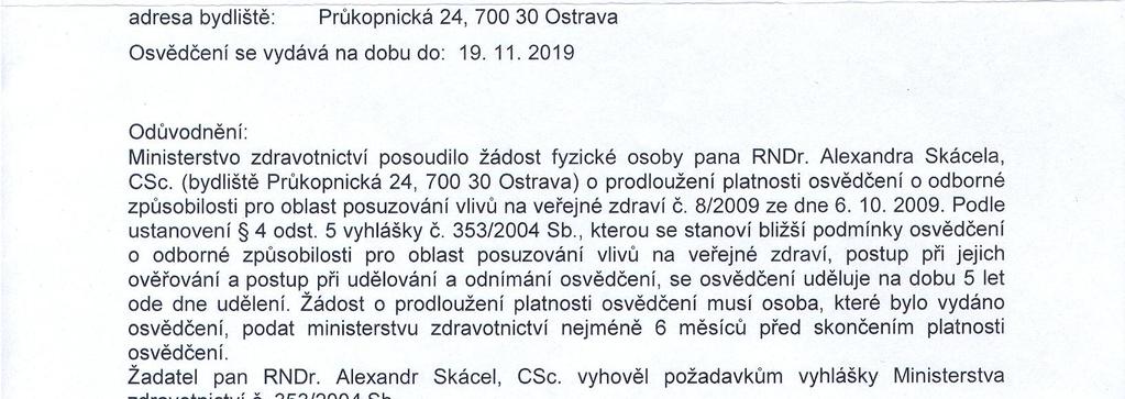 Autorizované posouzení vlivů na veřejné zdraví č. SK 2014/MOB str.
