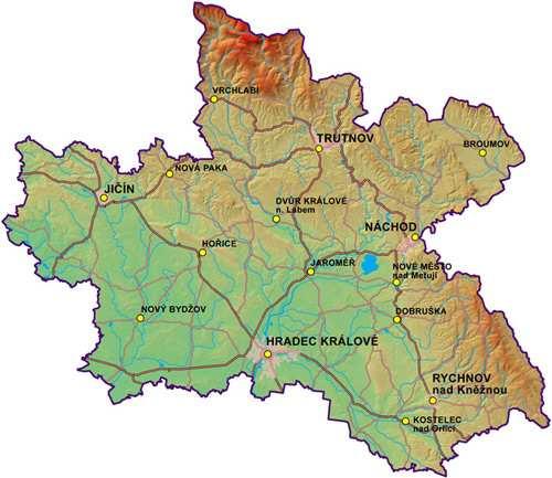 Obrázek 2 - Mapa Královéhradeckého kraje Zdroj: Královéhradecký kraj [online]. 22. 3. 2009 [cit. 2009-03-22]. Dostupný z WWW: <http://www.krkralovehradecky.