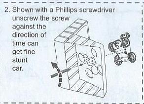 Shown with Philips screwdriver unsrew the srew against the direction of time can get fine stunt car-