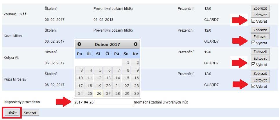 Editace lhůty Pomocí tlačítka Editovat ve sloupci Akce můžete upravit informace o dané lhůtě (datum posledního provedení, odpovědnou osobu apod.).