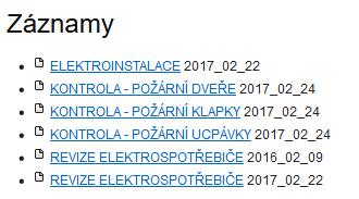 (volba Stáhnout protokol). Záložka Protokoly Záznamy V záložce Záznamy jsou uloženy další dokumenty týkající se BOZP a PO.