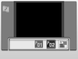 Pictmotion by muvee Přehrávání videosekvencí Pictmotion 1 Do režimu přehrávání Pictmotion vstoupíte stisknutím tlačítka C v režimu přehrávání, zvolením symbolu P (pomocí multifunkčního voliče) a poté