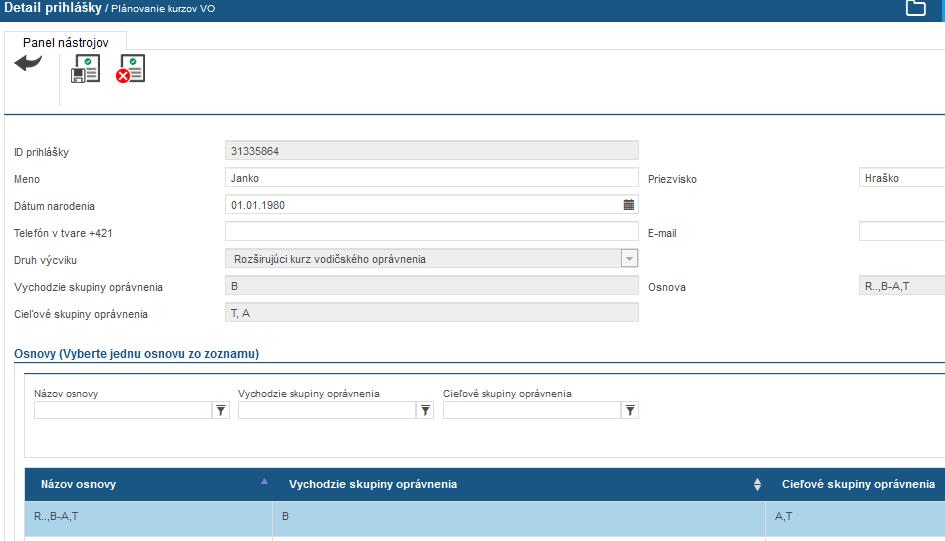Obr. 18 Detail prihlášky základný výcvik Obr.