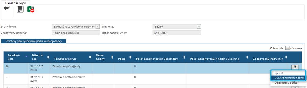 Obr. 40 Vytvorenie náhradnej hodiny Zmena sa vykoná nastavením nového dátumu a času. Potvrdí sa následne tlačidlom Uložiť. Obr.