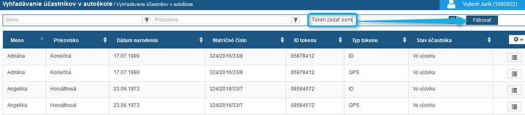 trenažér zdieľaný s inou/inými autoškolami, tak sa chybné použitia tokenov zobrazujú za všetky autoškoly, ktoré majú trenažér/učebňu v registrácii. 15.