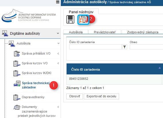 16.2 Účastník, ktorý bol označený na presun chce nastúpiť do mojej autoškoly Zodpovedný zástupca autoškoly, do ktorej chce účastník prestúpiť, si vyberie v časti Správa technickej základne