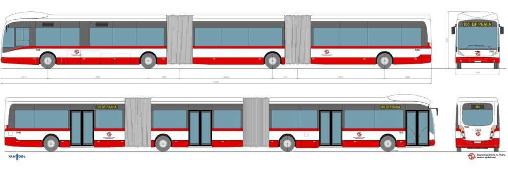 [20] Obrázek 24: Autobus Van Hool AGG 300 s délkou 24,79 m [21] Ze současného vozového parku DPMB by pro nové expresní linky