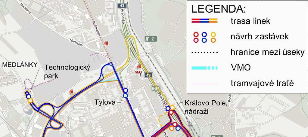 Obrázek 27: Mapa variant, úsek Královo Pole [25] 4.1.