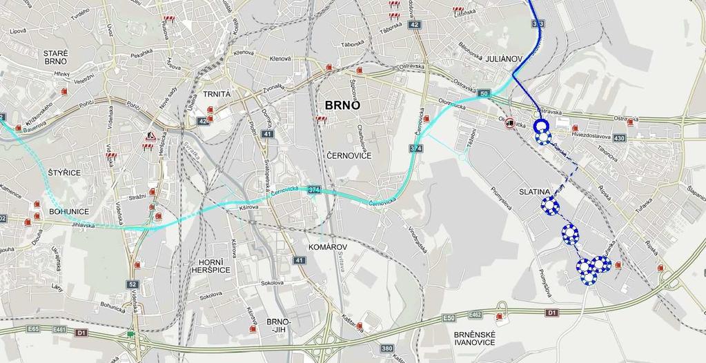 mapě čárkovaně). Dalo by se říci, že je to jakási obdoba současné velmi oblíbené expresní linky E50, která propojuje Slatinu a Bystrc.
