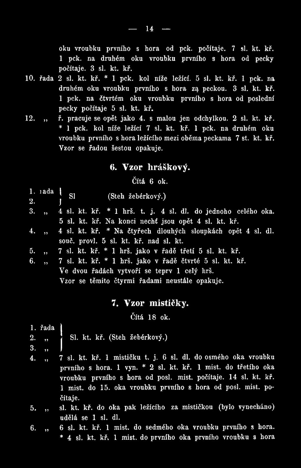 kt. 5.,, 7 si. kt. kř. * 1 hrš. jako v řadě třetí 5 si. kt. kř. 6. 7 si. kt. kř. * 1 hrš. jako v řadě čtvrté 5 si. kt. kř. Ye dvou řadách vytvoří se teprv 1 celý hrš.