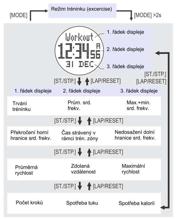 h) Režim nastavení ( Setting ) Popis najdete níže. g) Shrnutí ( Summary ) Po tréninku si můžete zobrazit různá uložená data.