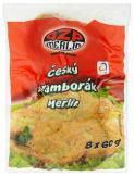 Cena 2,77 Kč / ks Český bramborák MERLIN 40g s uzeným masem (průměr 6 cm) Hluboce zmrazený, předsmažený polotovar z brambor s přidáním uzeného masa Hmotnost:1 karton = 4 kg (4 x 25 ks) Složení: