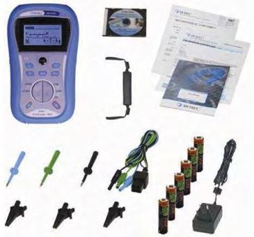 impedance smyčky bez vybavení RCD Měření impedance sítě Měření True-RMS napětí, frekvence a sledu fází Měření dotykového napětí Napájení: 6 x 1,5 V baterie (nebo 6 x 1,2 V dobíjecí baterie), typ AA