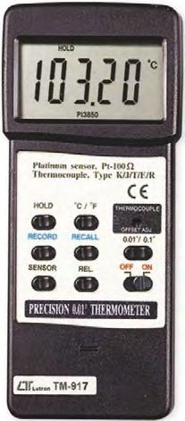 PŘESNÝ TEPLOMĚR (čidla PT 100, K, J, T, E, R) LUTRON Přesný digitální teploměr - měří teplotu s vysokým rozlišením 0,01 a 0,1 C/F Multifunkční displej, možnost připojení sond typu PT 100, K, J, T, E