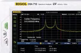 SPEKTRÁLNÍ ANALYZÁTORY RIGOL DSA705, DSA710 100 khz ~ 500 MHz, 100 khz ~ 1 GHz Frekvenční rozsah 100 khz - 1 GHz (500 MHz u DSA705) Průměrná prahová úroveň šumu (DANL): až -130 dbm Fázový šum (typ.