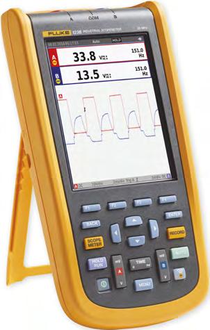 SCOPEMETR FLUKE 123B, 124B, 125B FLUKE TRUE RMS 20/40MHz Dva vstupy 40 MHz (typ 124B a 125B) a 20 MHz (typ 123B) pro digitální osciloskop a multimetr Vzorkování 40 MSa/s, záchyt pulsu od 25 ns 5,7"