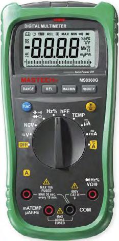 III 600 V MY74 V, A,, F, Hz, C, dioda, h FE Měřicí rozsahy Základní přesnost DC napětí 200mV ~ 600V ±(0,5% MH + 2 dig.) AC napětí 200mV ~ 600V ±(0,8% MH + 3 dig.