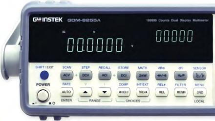 STOLNÍ DIGITÁLNÍ MULTIMETR GOOD WILL GDM-8255A 5 1/2 dig. VFD duální displej 5 1/2 dig. - 199999 čítání Základní přesnost 0,012% (U DC); současné zobrazení dvou měření Vzorkování 10x/s (5 1/2 dig.