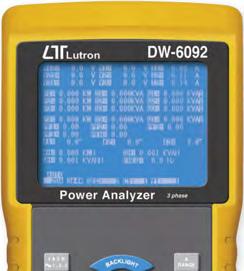 TŘÍFÁZOVÝ ANALYZÁTOR VÝKONU LUTRON DW-6092 Třífázový wattmetr - analyzátor výkonu (1f/2w; 1f/3w; 3f/3w; 3f/4w) True-RMS měření napětí a proudu (UAC: 10V ~ 600V; IAC: 0,2A ~ 1200A) Činný výkon (KW MW