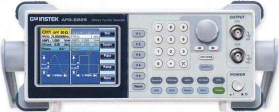 GENERÁTOR LIBOVOLNÝCH PRŮBĚHŮ GOOD WILL AFG-2225 25MHz Generátor libovolných průběhů se dvěma plnohodnotnými kanály Šířka pásma 1 μhz ~ 25 MHz (sinus), rozlišení 1 μhz v celém rozsahu Maximální