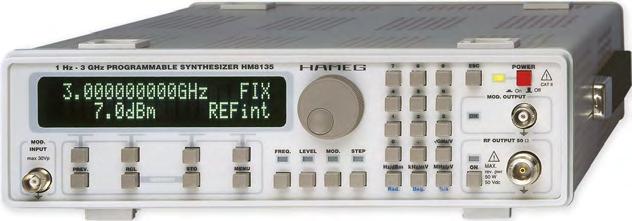 VF SYNTEZÁTOR HM 8135 ROHDE&SCHWARZ 3 GHz Programovatelný zdroj VF signálů Frekvenční rozsah od 1Hz do 3 GHz, rozlišení 1 Hz Přesnost nastavení frekvence ± 5 10-7 (± 1 10-8 opt.