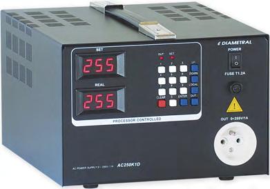 STŘÍDAVÉ REGULOVATELNÉ ZDROJE AC250K1D; AC250K2D DIAMETRAL 0 ~ 255 V AC / 1 A (2 A) Střídavé regulovatelné zdroje 0 ~ 255 V řízené procesorem Na výběr i stabilizované verze AC250K1D-S a AC250K2D-S