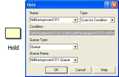 7 Modul Separate v prostředí simulačního nástroje Arena 2.3.7 Hold V modulu Hold dochází k pozastavení entit, dokud není splněna zadaná podmínka. Pomocí parametru Type (Obr.