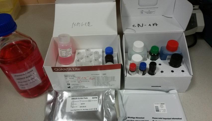 Anti HMGCR (anti -200/100kDa) - ELISA 3-hydroxy-3-metylglutaryl koenzym A reduktáza u 5% pacientů s myositidou silná asociace s imunitně zprostředkovanou nekrotizující myopatií (IMNM) navozenou